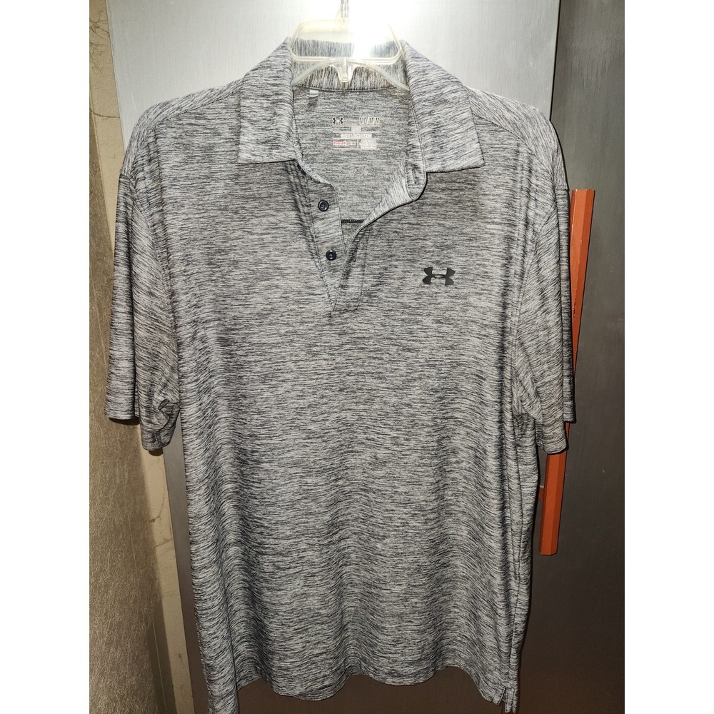 Under Armour Heat‎ Gear Short Sleeve Gray Golf Polo Sz Med Loose Fit Athleisure